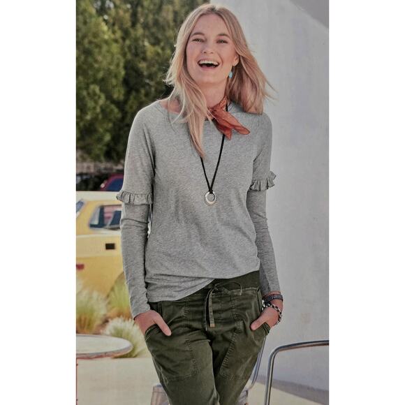 Sundance Camden Joy Tee Long Sleeve Ruffle Sleeve Top Sz XL Gray Raglan Sleeves - Picture 10 of 12